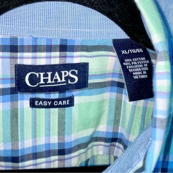 NWOT Ralph Lauren Chaps Easy Care green blue white button-down plaid shirt - Picture 4 of 5